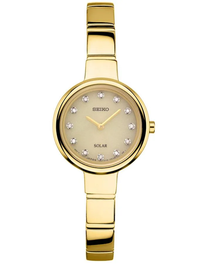 Seiko Womens Solar Diamond Dress Watch - Champagne Dial - Gold-Tone