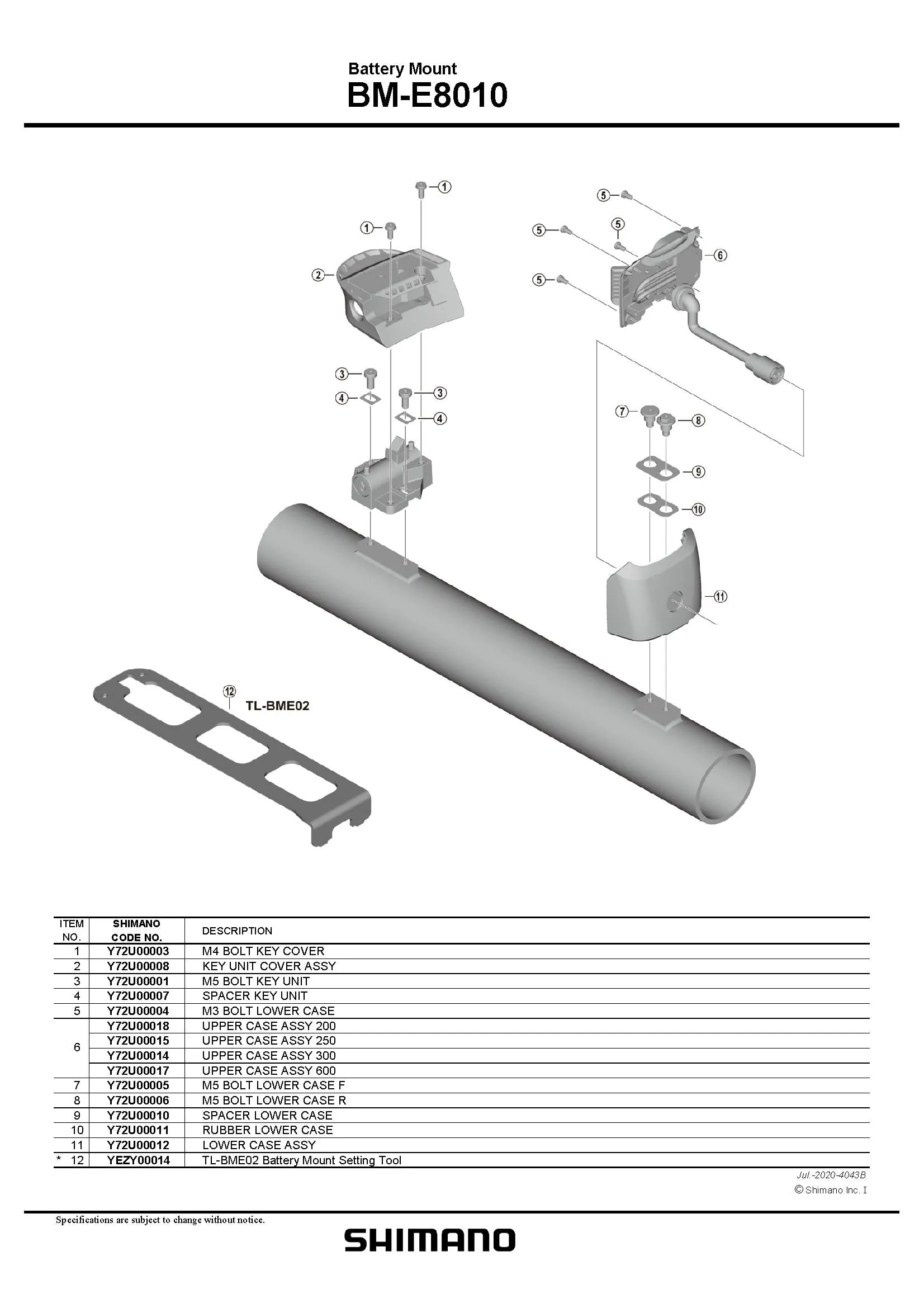 SHIMANO STEPS BM-E8010 Battery Mount Lower Case Assembly - Y72U00012