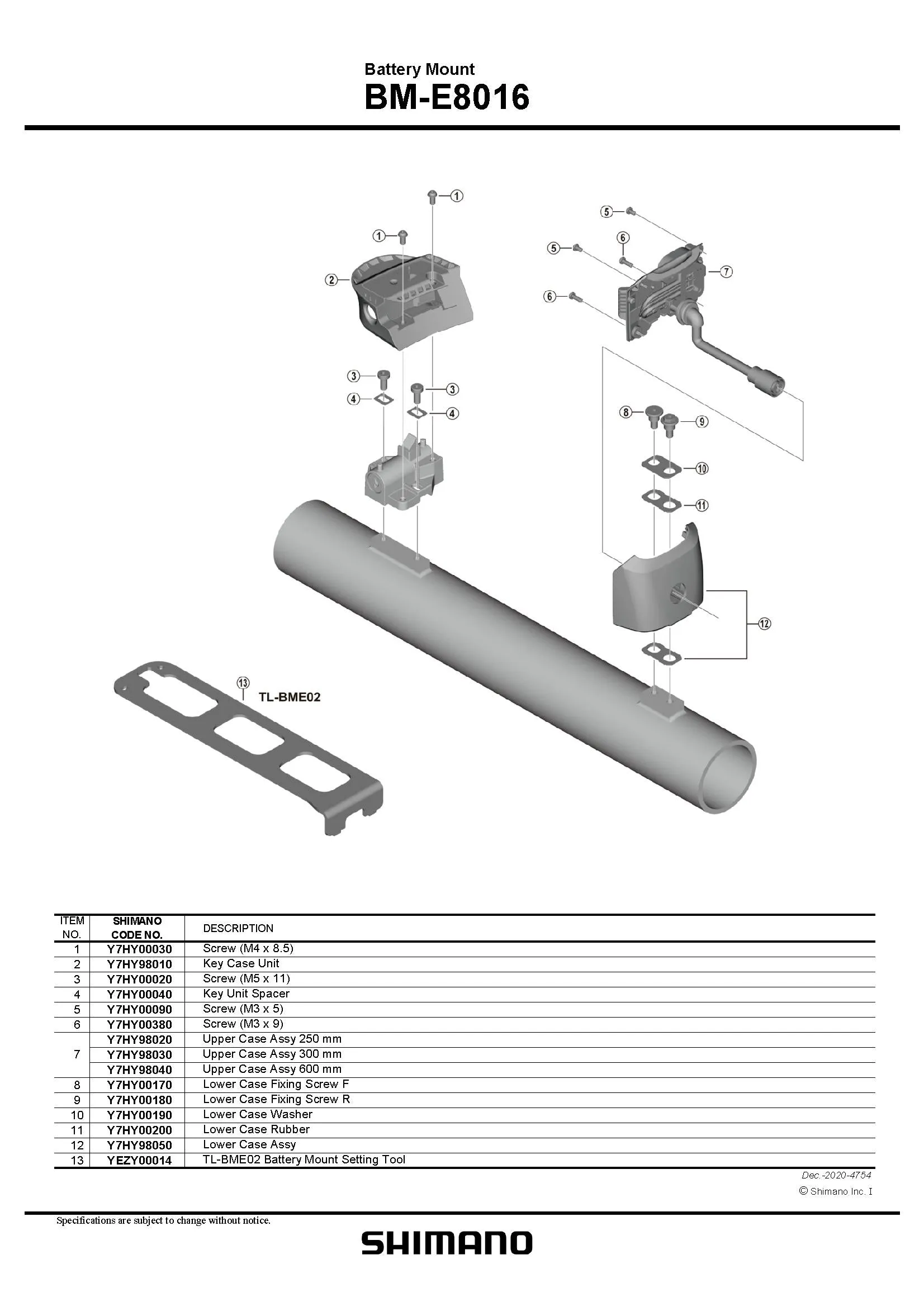 SHIMANO STEPS BM-E8016 Battery Mount Key Case Unit - Y7HY98010