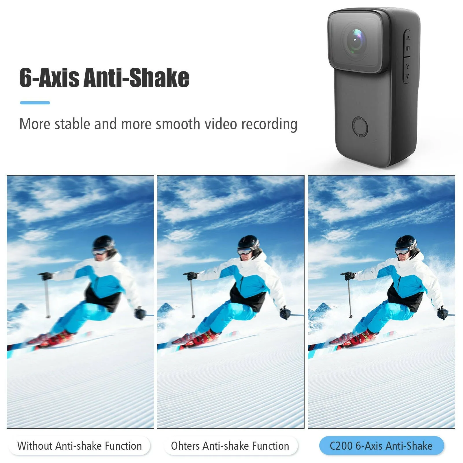 SJCAM C200 4K Mini WiFi Action Camera with 1.28 Inch IPS Screen 5M Body Waterproof 6-Axis Anti-Shake Supports Face Recognition Night Vision Built-in Rechargeable Battery