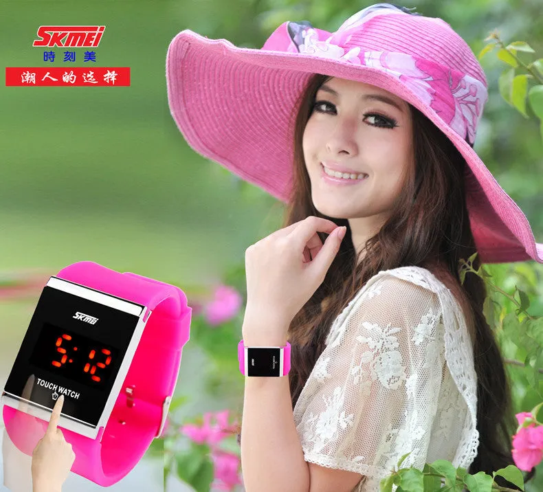 Skmei Trendy Colorful LED Touch Digital Watch Men Watch Women Watch Casual Sport Rectangle Shape Dial Rubber Band Watch