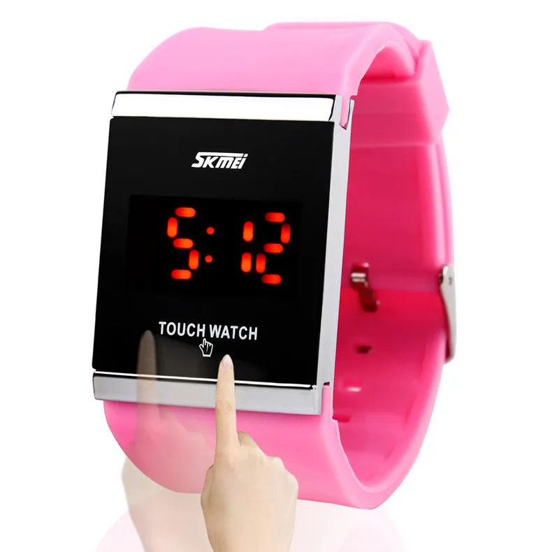 Skmei Trendy Colorful LED Touch Digital Watch Men Watch Women Watch Casual Sport Rectangle Shape Dial Rubber Band Watch