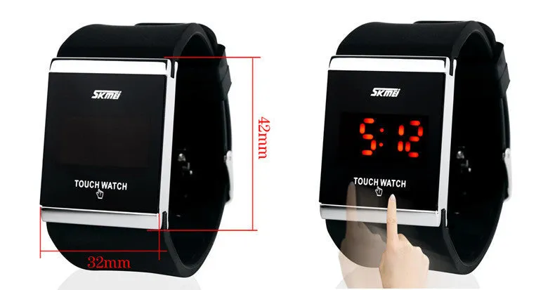 Skmei Trendy Colorful LED Touch Digital Watch Men Watch Women Watch Casual Sport Rectangle Shape Dial Rubber Band Watch