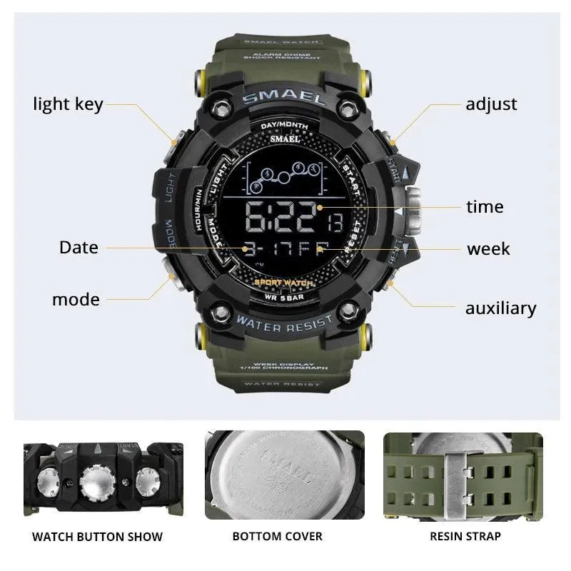 SMAEL Army LED Sports Watch: Military Style Digital Timepiece for Active Men