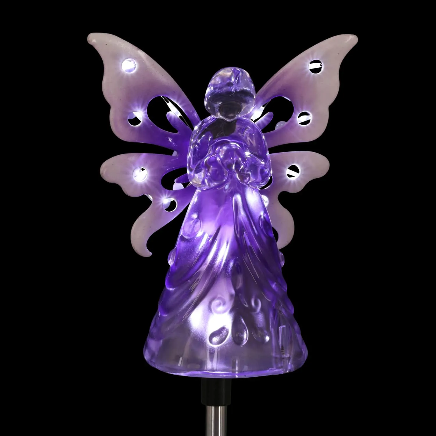 Solar Acrylic Angel with Wings and Twelve LED lights Metal Garden Stake in Purple, 4 by 34 Inches