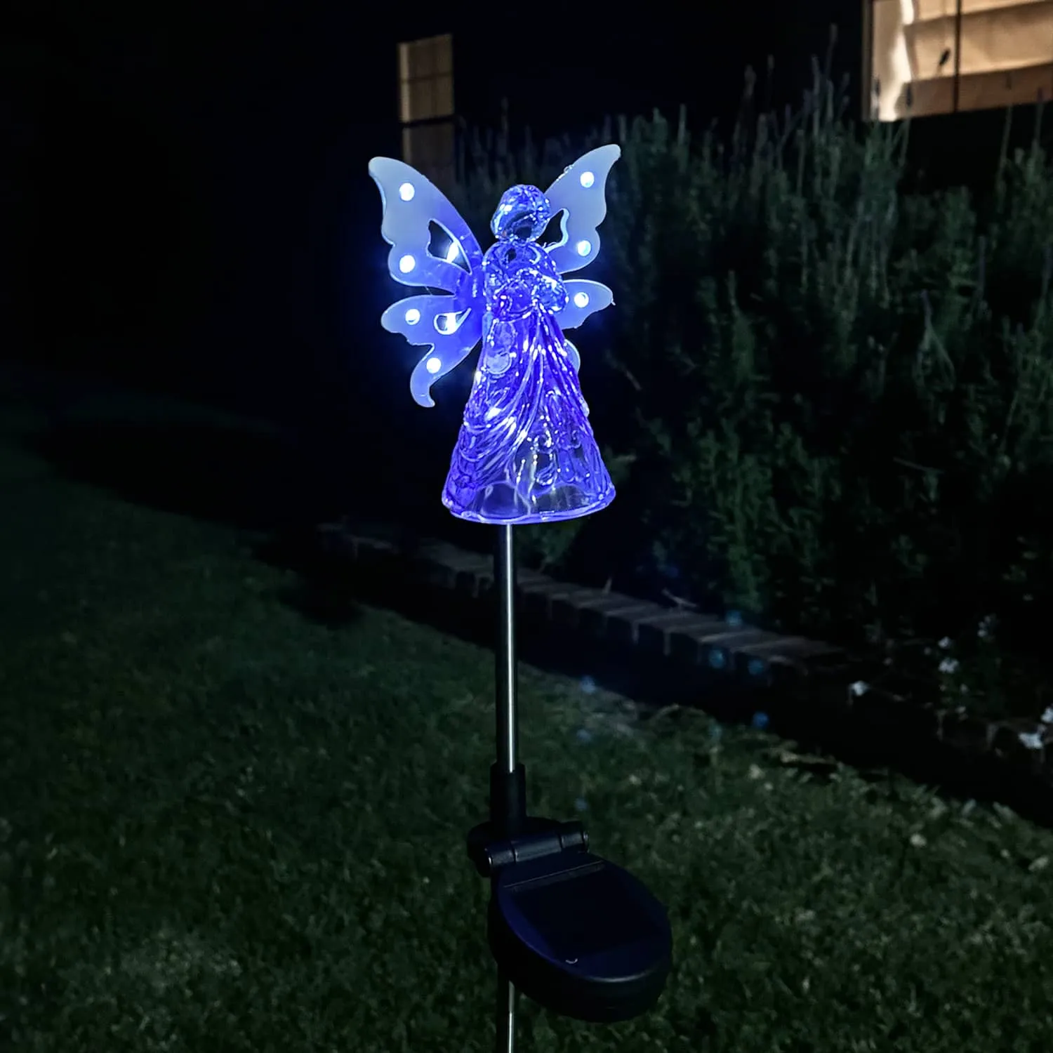 Solar Acrylic Angel with Wings and Twelve LED lights Metal Garden Stake in Purple, 4 by 34 Inches