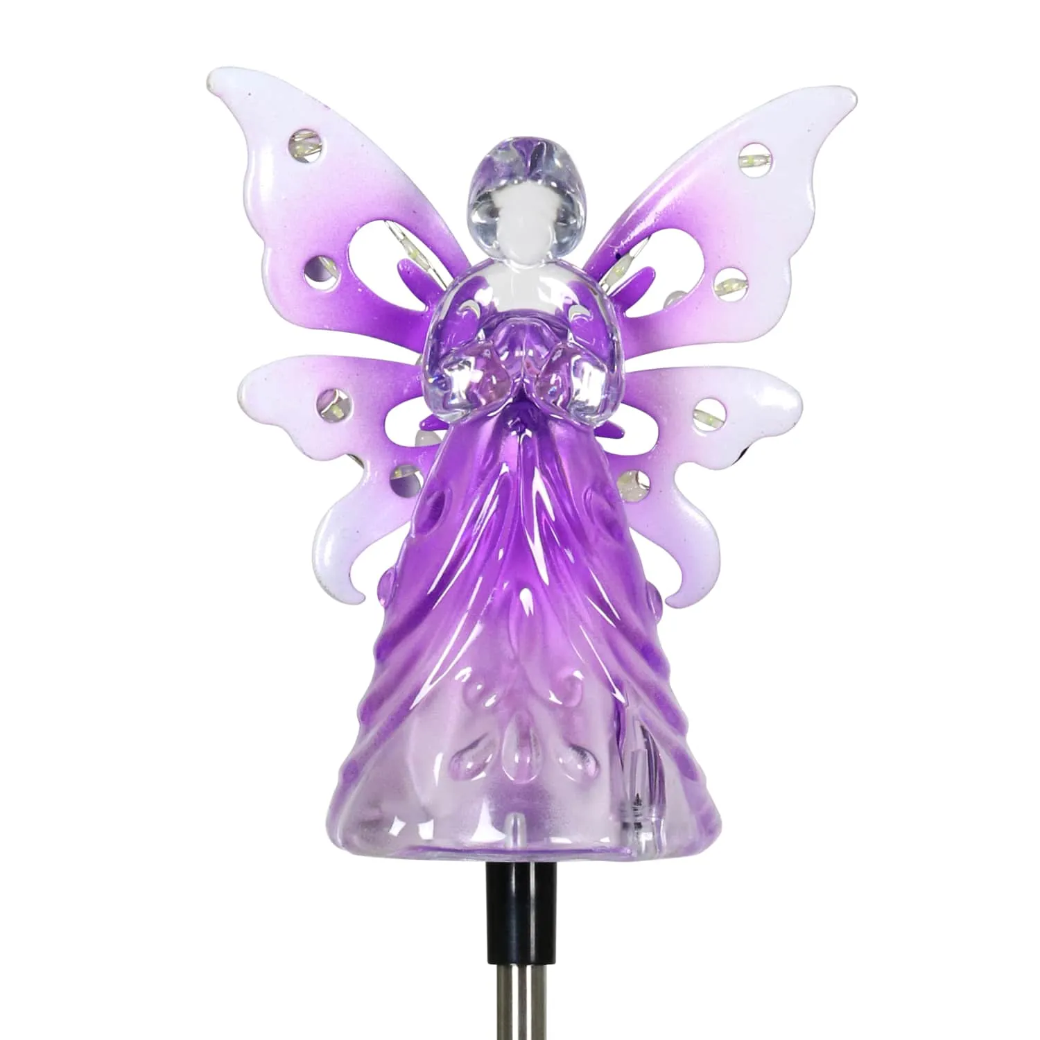 Solar Acrylic Angel with Wings and Twelve LED lights Metal Garden Stake in Purple, 4 by 34 Inches