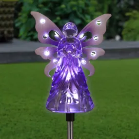 Solar Acrylic Angel with Wings and Twelve LED lights Metal Garden Stake in Purple, 4 by 34 Inches