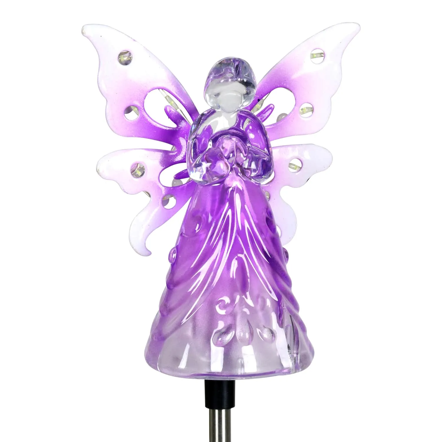 Solar Acrylic Angel with Wings and Twelve LED lights Metal Garden Stake in Purple, 4 by 34 Inches