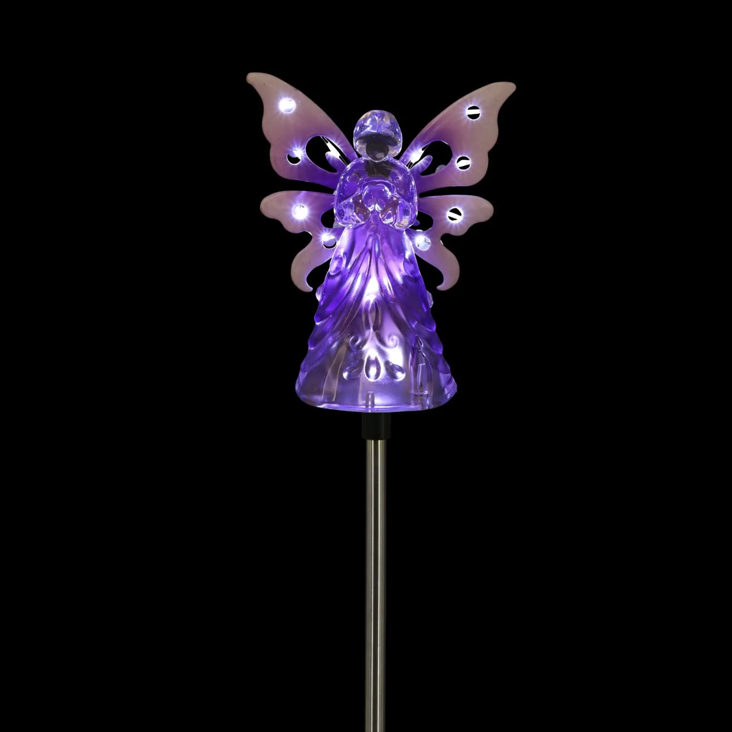 Solar Acrylic Angel with Wings and Twelve LED lights Metal Garden Stake in Purple, 4 by 34 Inches