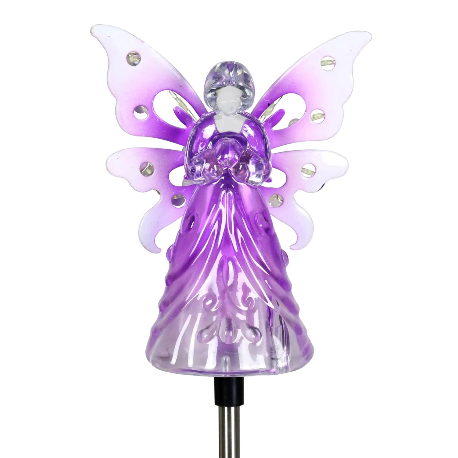 Solar Acrylic Angel with Wings and Twelve LED lights Metal Garden Stake in Purple, 4 by 34 Inches