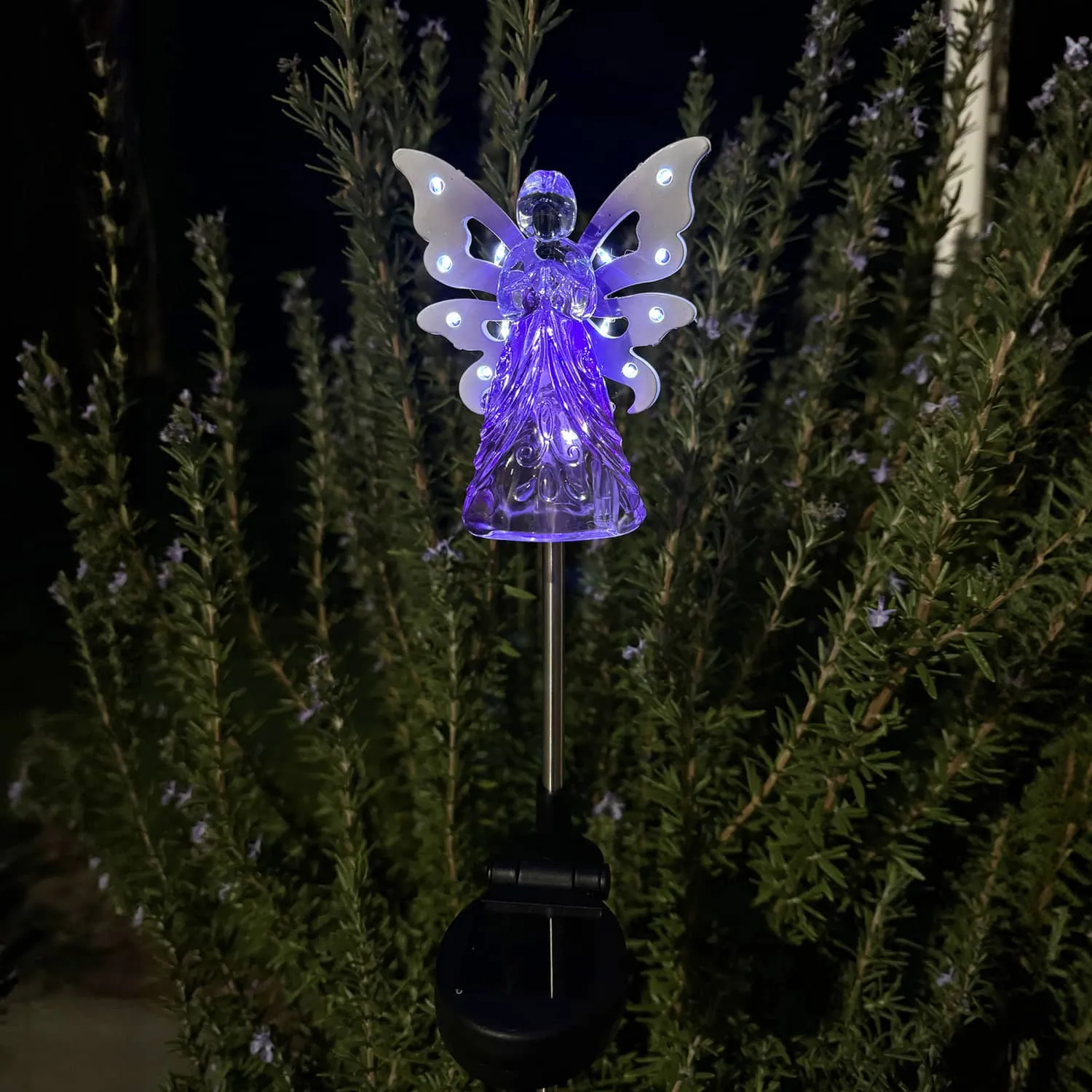 Solar Acrylic Angel with Wings and Twelve LED lights Metal Garden Stake in Purple, 4 by 34 Inches