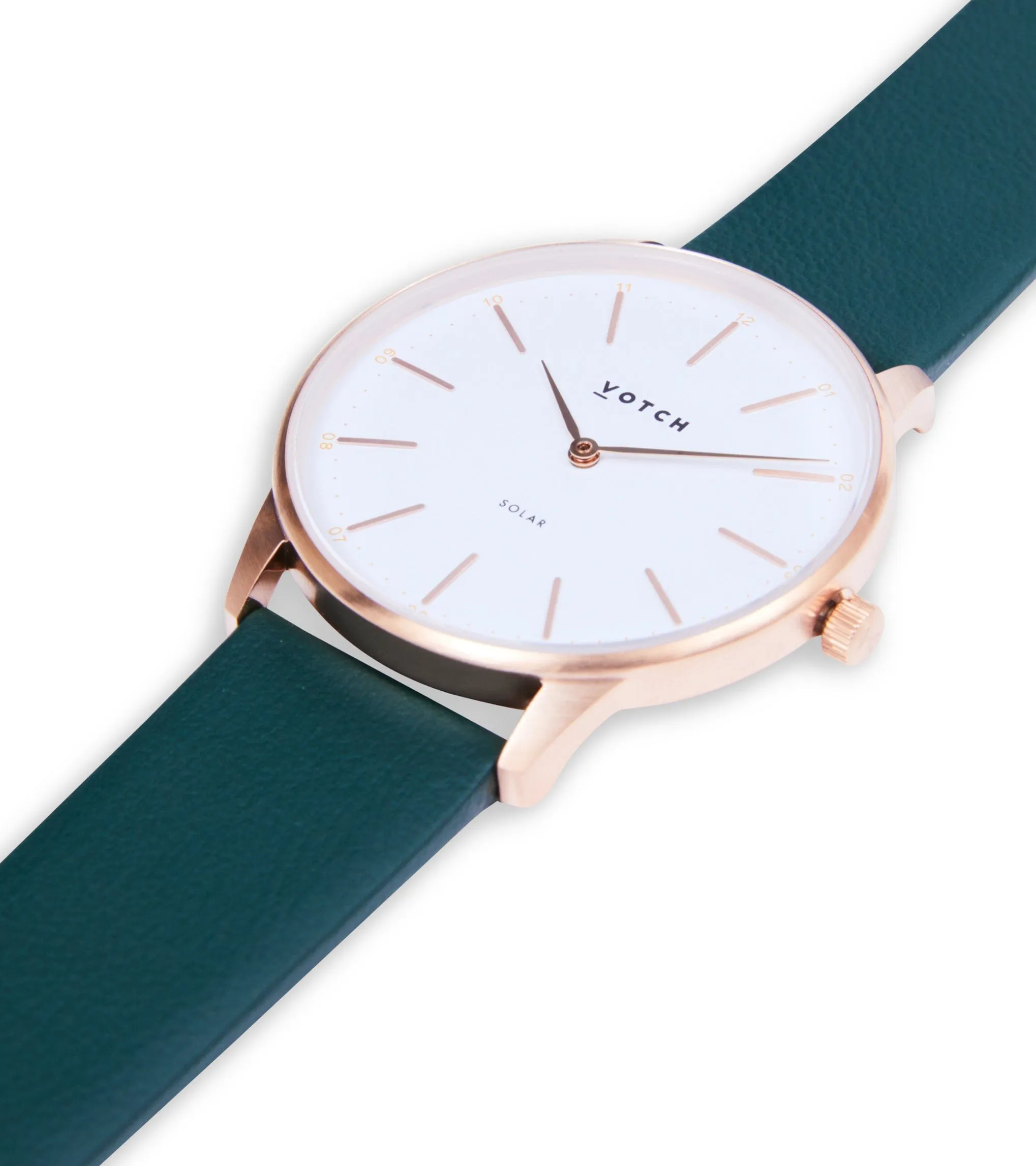 Solar Classic Appleskin Vegan Leather Watch | Rose Gold & Forest Green