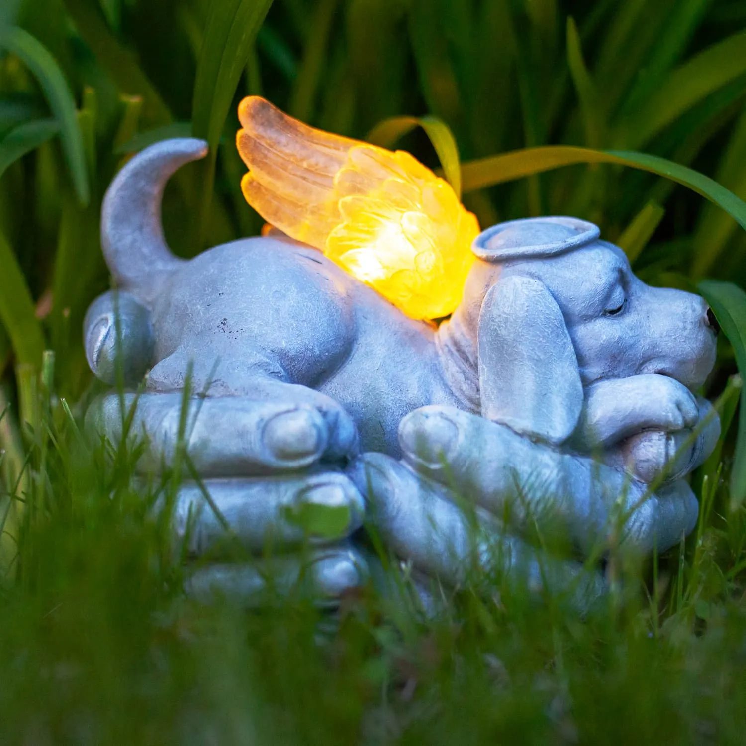 Solar Cradled Angel Dog Memorial Garden Statue, 8 by 5 Inches