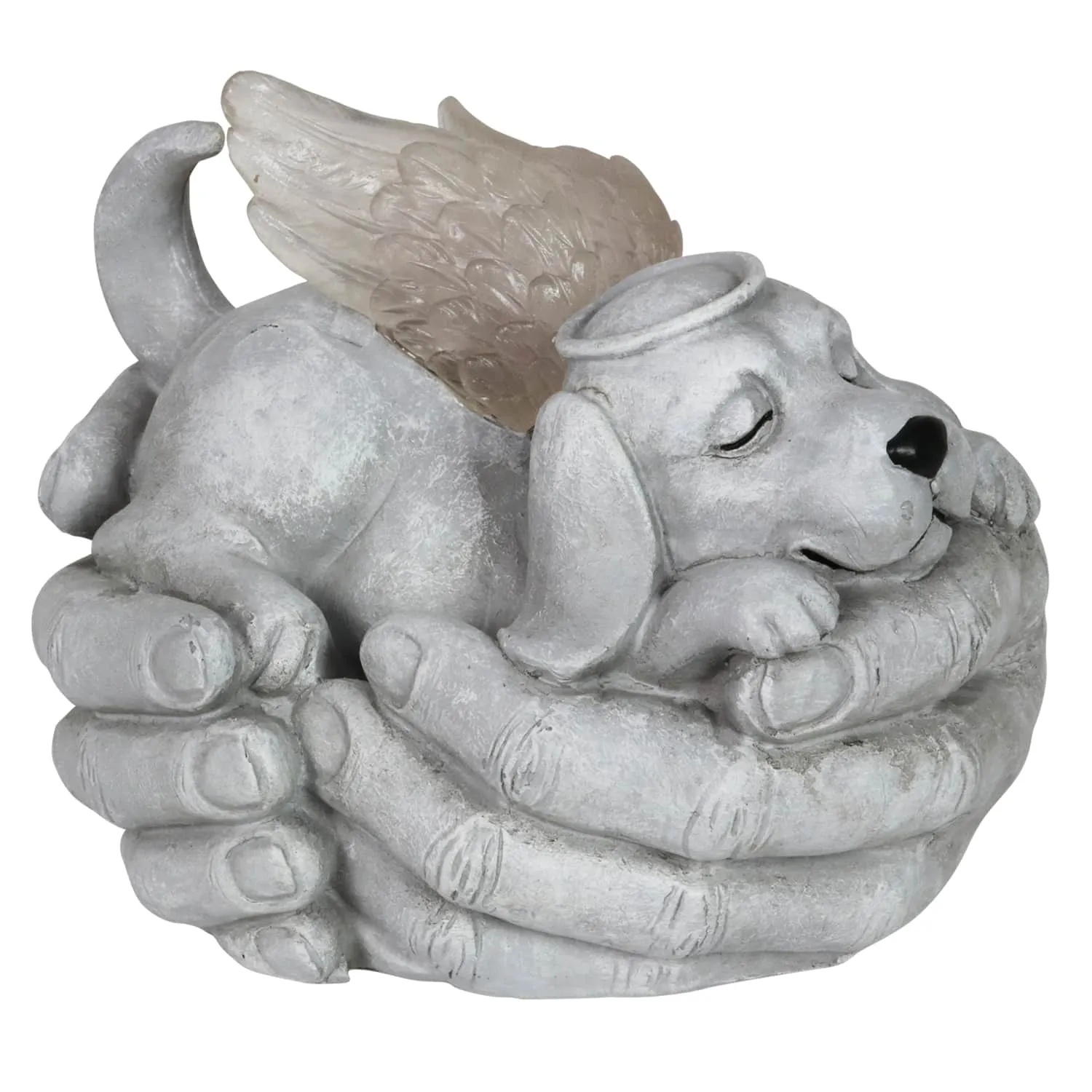 Solar Cradled Angel Dog Memorial Garden Statue, 8 by 5 Inches