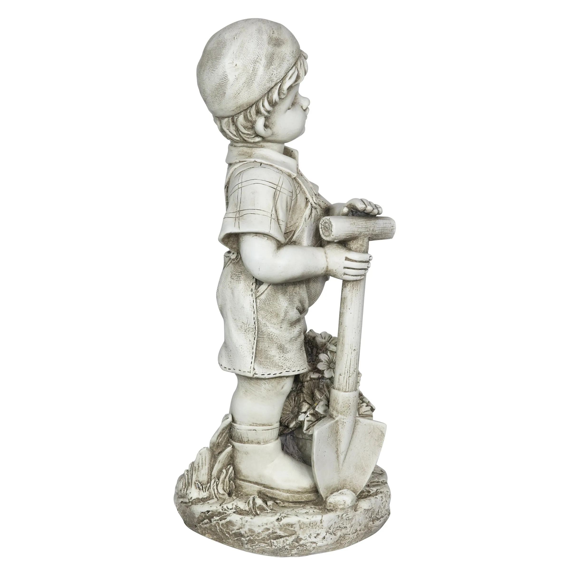 Solar Gardening Boy Statue in Natural Resin Finish, 18 Inch