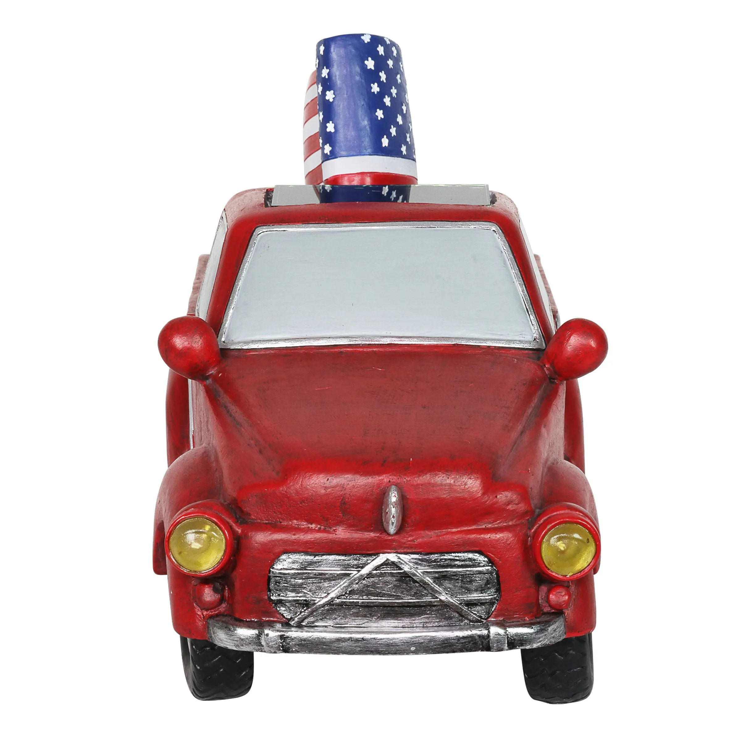 Solar Red Patriotic Garden Truck Statue with American Flag, 6.5 by 11 Inch