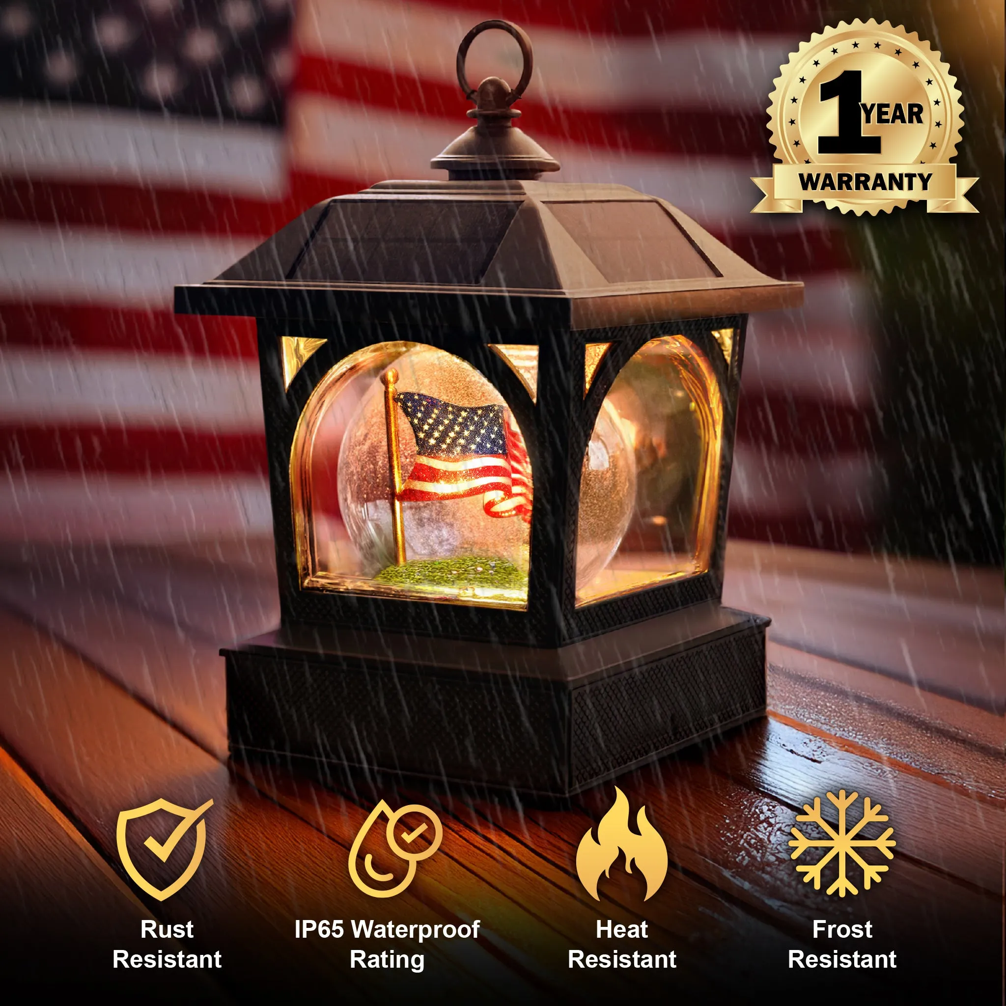 Solar USA Patriot Table Lantern/Post Cap with 7.5”x7.5” Base Adapter/Surface Mount