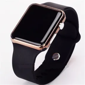 Square Mirror Face Silicone Band Digital Watch Red LED Watches Metal frame WristWatch