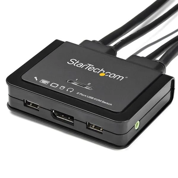 Startech.Com 2 Port Displayport Kvm Switch - 4K 60Hz - Uhd Dp 1.2 Usb Kvm Switch W/ 4Ft Cables & Audio - Bus Powered & R