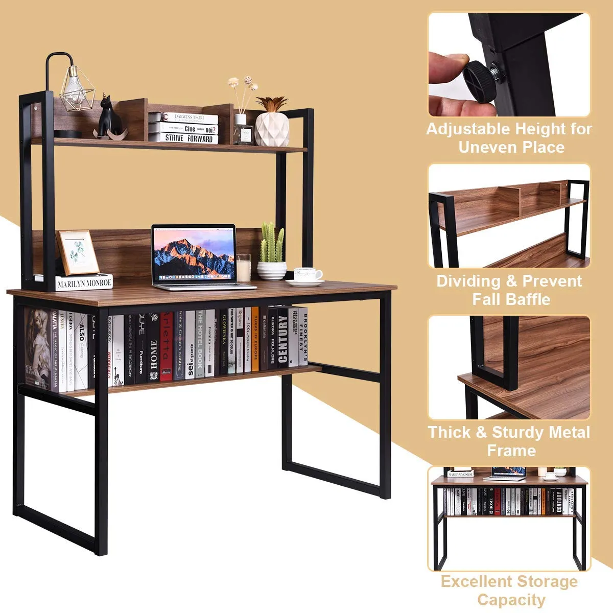 Tangkula Computer Desk with Hutch, Home Office Desk Study Writing Desk