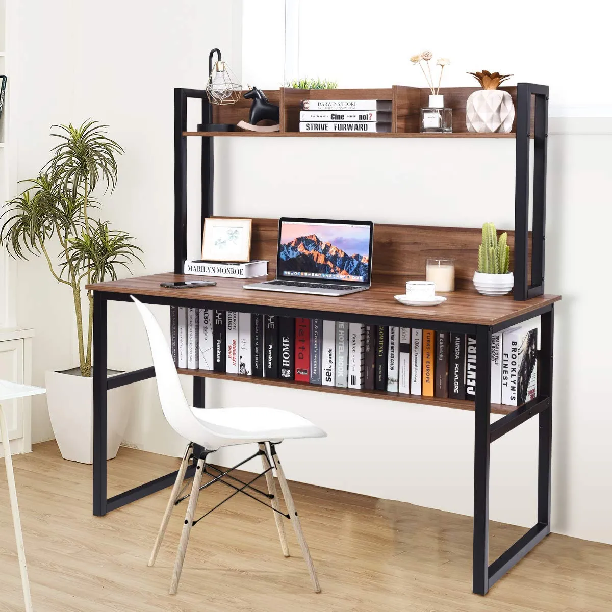 Tangkula Computer Desk with Hutch, Home Office Desk Study Writing Desk