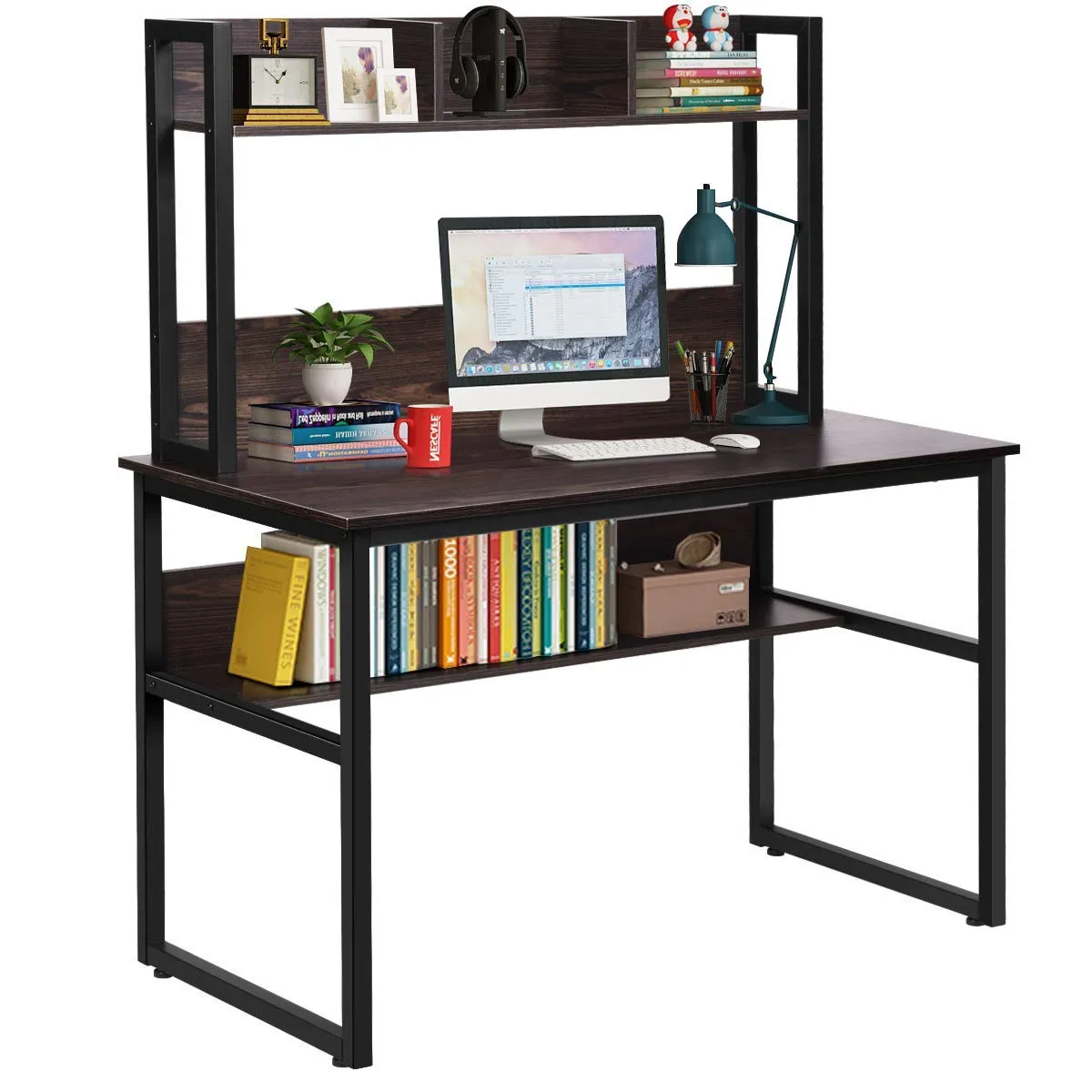 Tangkula Computer Desk with Hutch, Home Office Desk Study Writing Desk