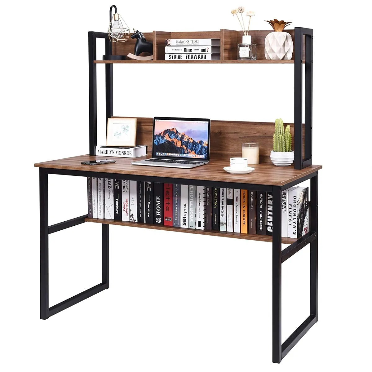 Tangkula Computer Desk with Hutch, Home Office Desk Study Writing Desk