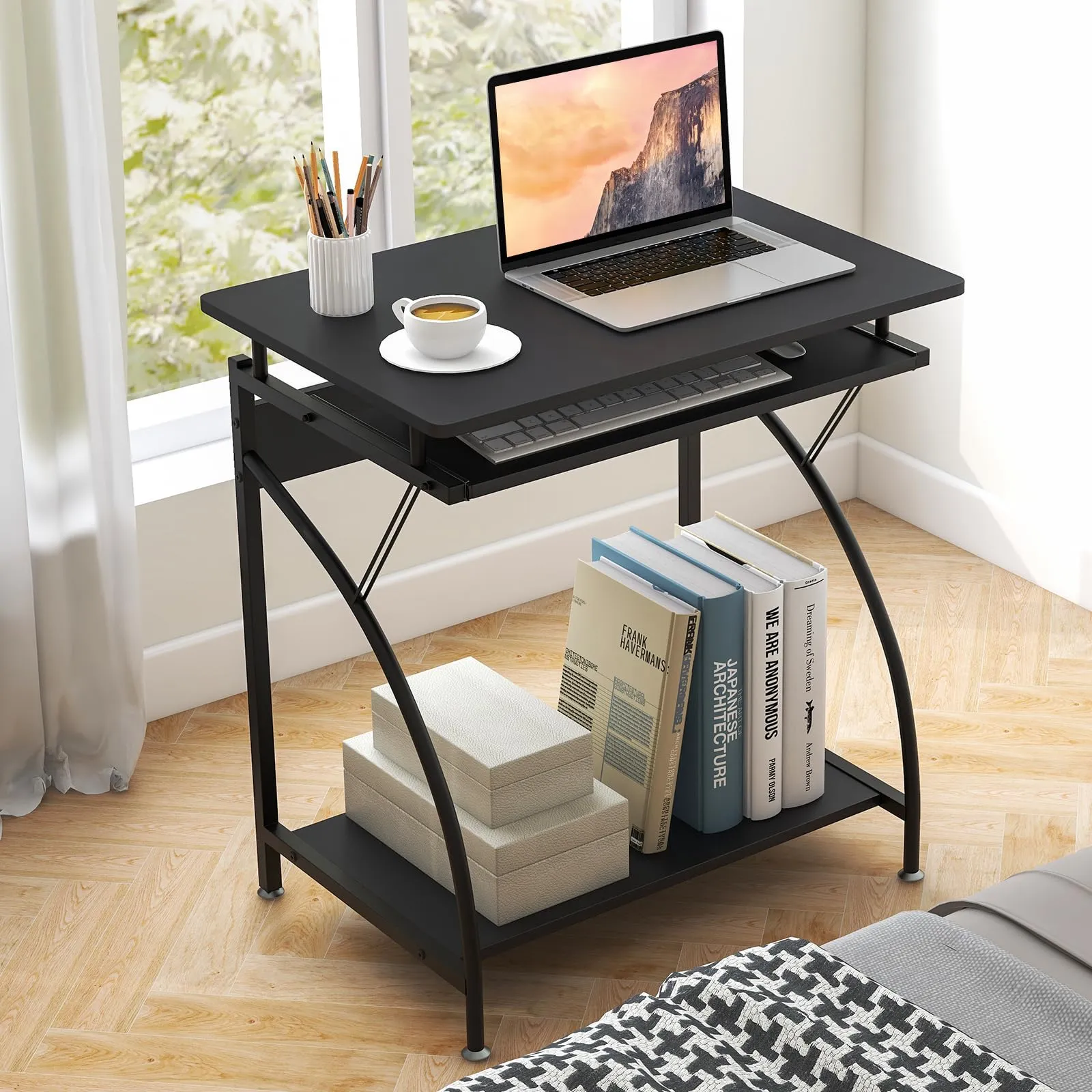 TANGKULA Small Computer Desk with Pull Out Keyboard Tray