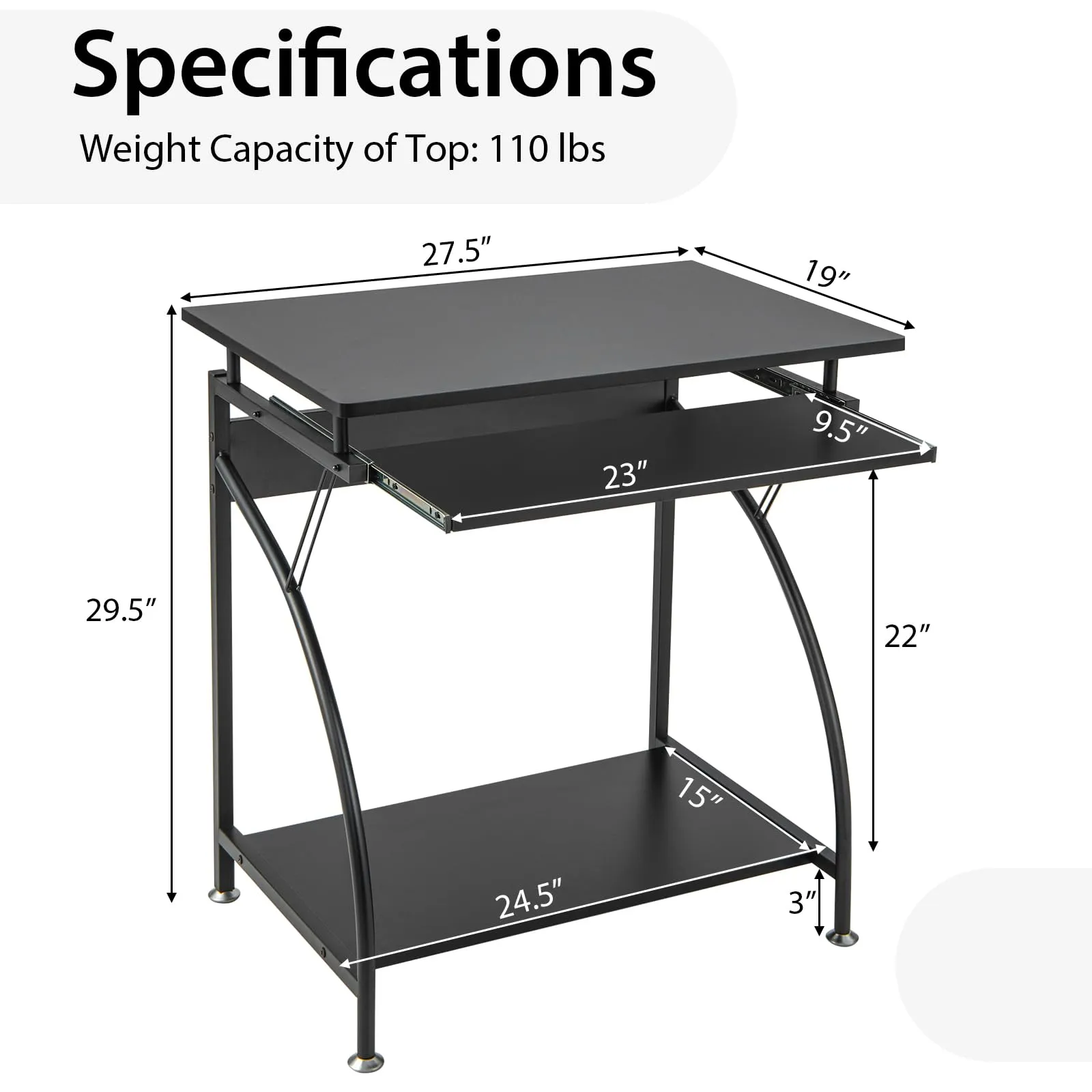 TANGKULA Small Computer Desk with Pull Out Keyboard Tray