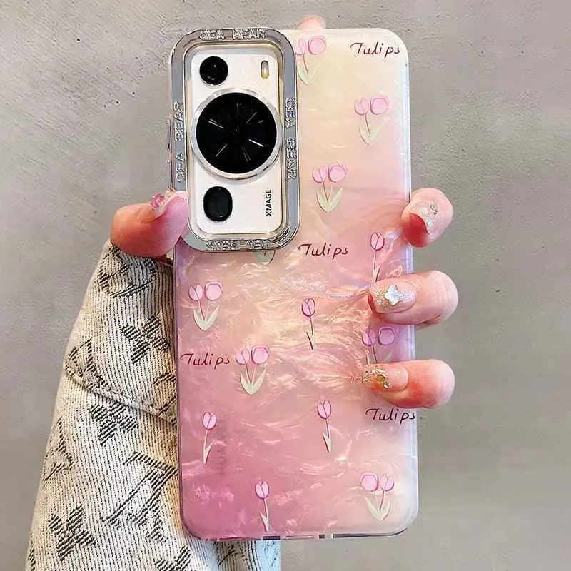 TSP167 Cute Phone Cases for Huawei P70, P60, P50, P40, Mate 60, 50, 40, and 30 Pro Plus - Luxury Laser Flower Shockproof Cover