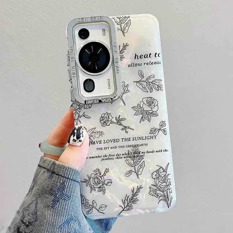 TSP167 Cute Phone Cases for Huawei P70, P60, P50, P40, Mate 60, 50, 40, and 30 Pro Plus - Luxury Laser Flower Shockproof Cover