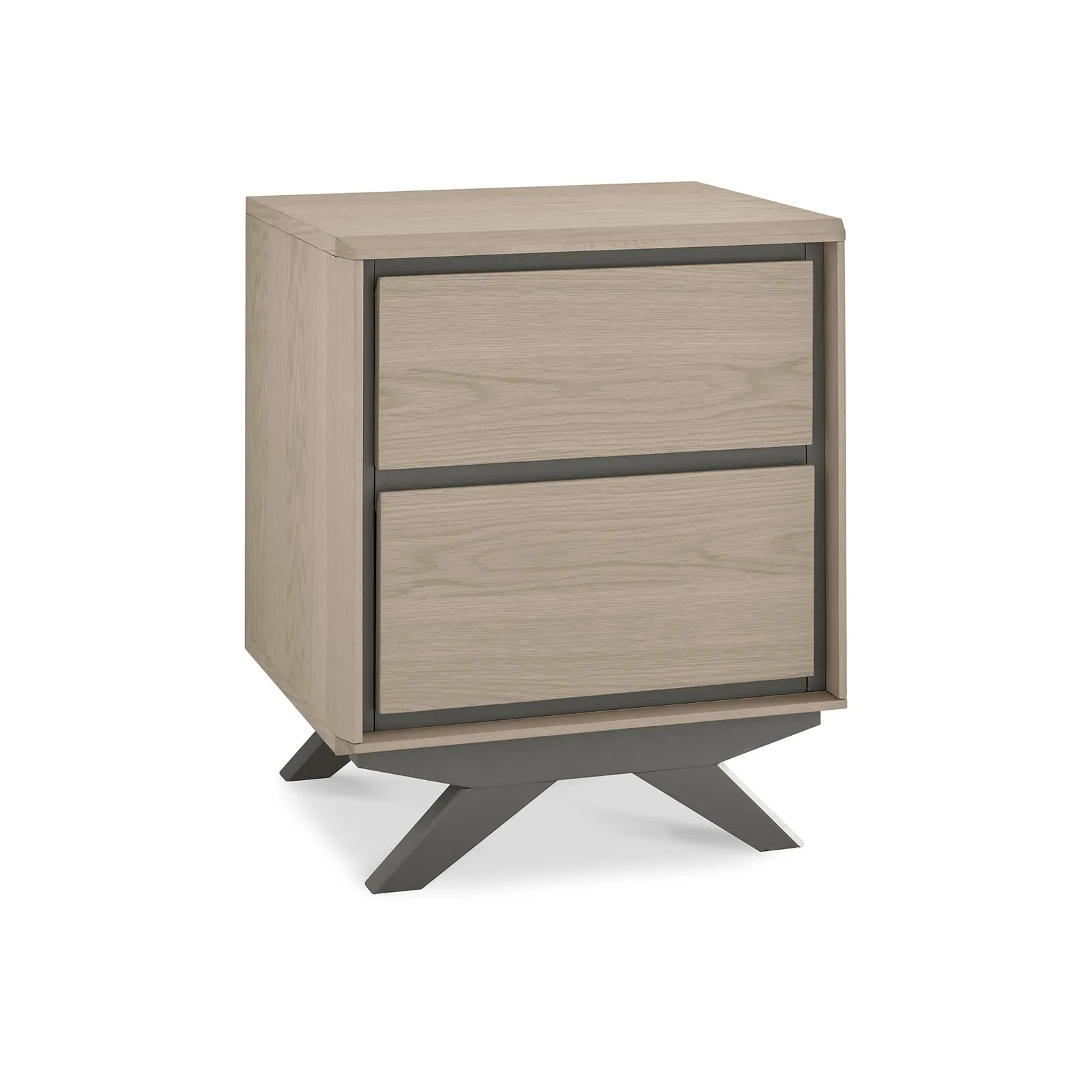 Two Drawer Grey Oak Bedside Table