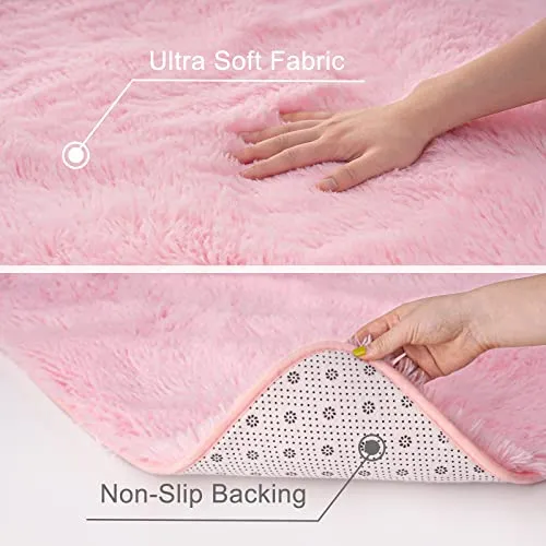 Ultra Soft Pink Rugs for Bedroom 4x6 Feet, Fluffy Shag Area Rugs for Living Room, Large Comfy Furry Rug for Girls Kids Baby Room Decor, Non Slip Nursery Rug Modern Indoor Fuzzy Floor Carpet