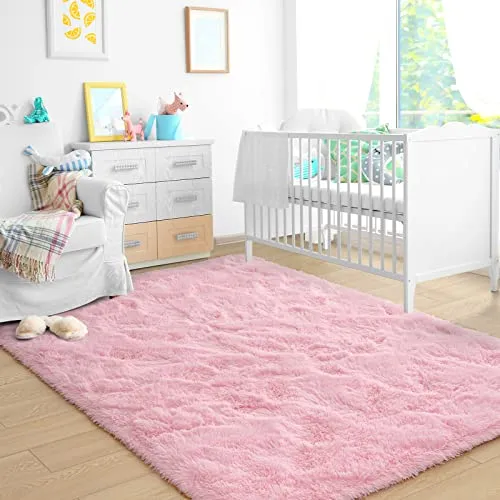 Ultra Soft Pink Rugs for Bedroom 4x6 Feet, Fluffy Shag Area Rugs for Living Room, Large Comfy Furry Rug for Girls Kids Baby Room Decor, Non Slip Nursery Rug Modern Indoor Fuzzy Floor Carpet