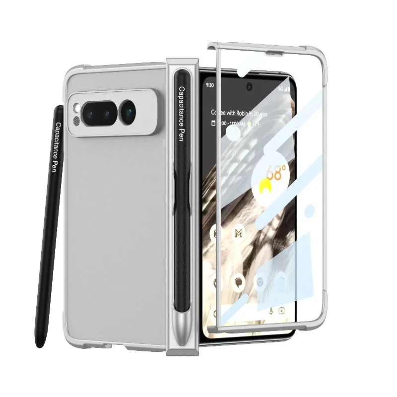 Ultra-thin Skin Feel Phone Case with Pen Slot With 360 All Inclusived HD Tempered Glass Film For Google Pixel Fold