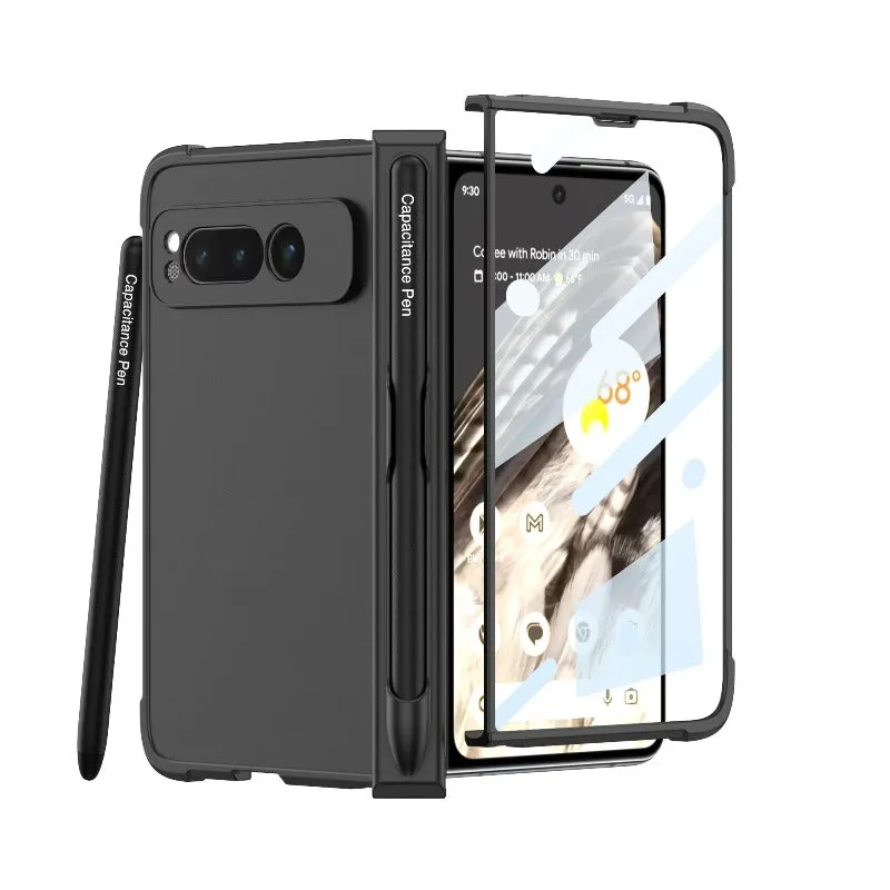 Ultra-thin Skin Feel Phone Case with Pen Slot With 360 All Inclusived HD Tempered Glass Film For Google Pixel Fold