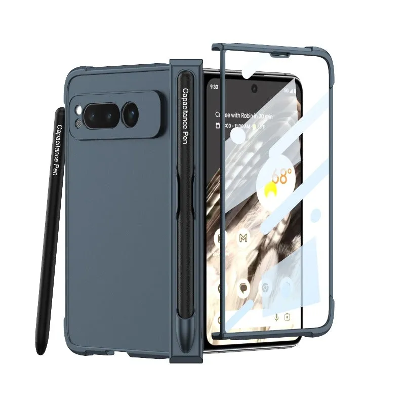 Ultra-thin Skin Feel Phone Case with Pen Slot With 360 All Inclusived HD Tempered Glass Film For Google Pixel Fold