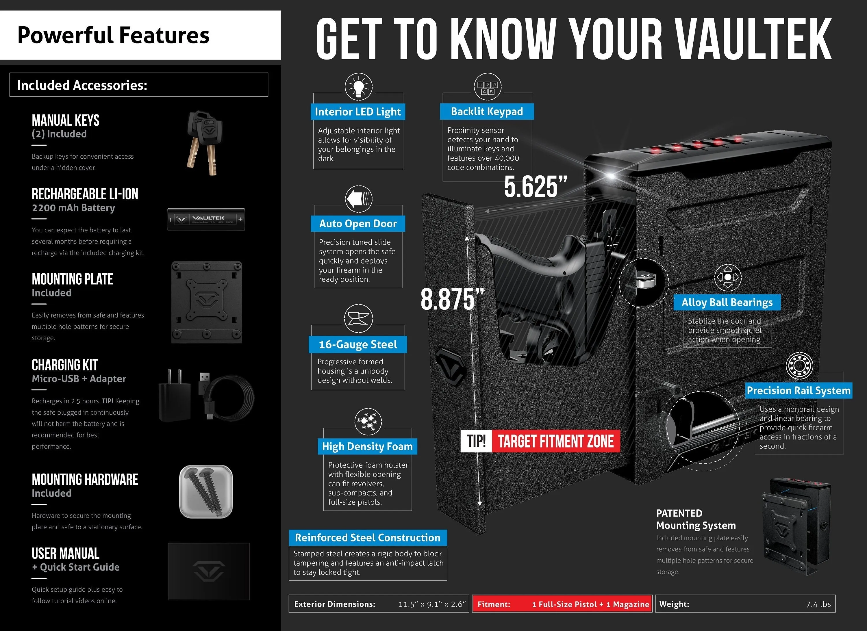 Vaultek NSL20 WiFi Full-Size Rugged Slider Pistol Safe