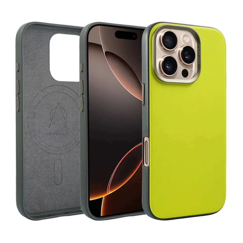 Vegan Leather Case For iPhone 16 Series - Lime