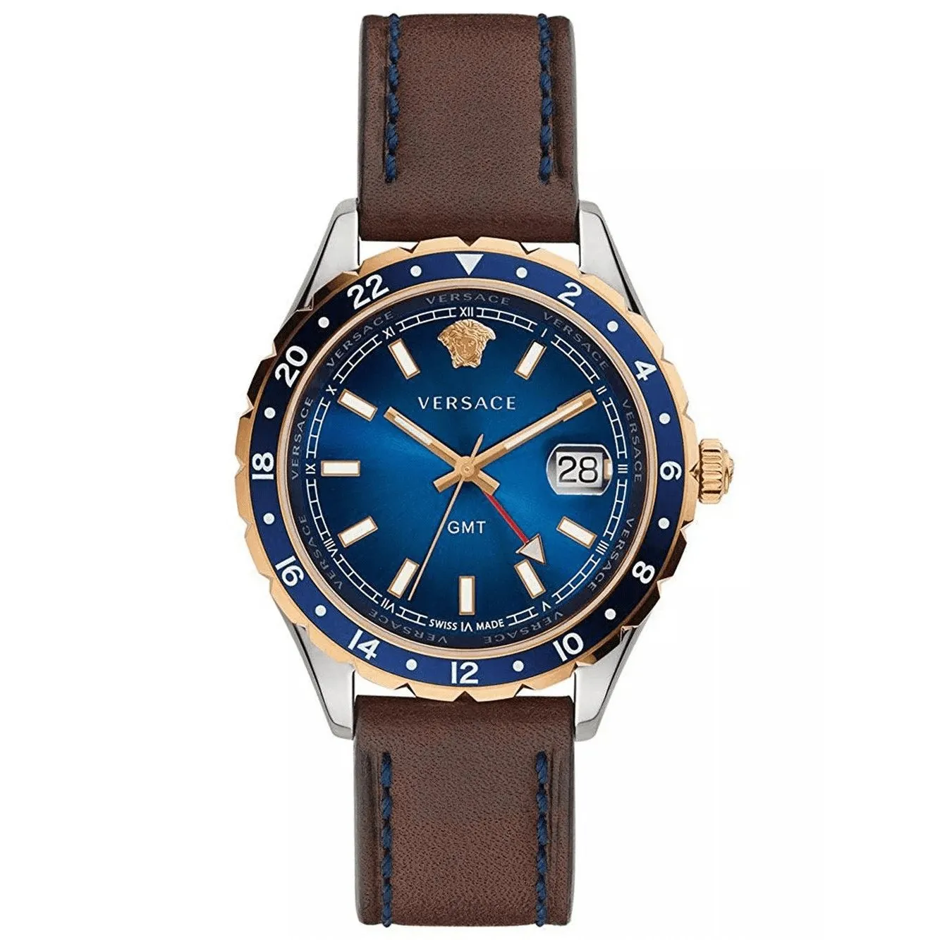 Versace Men's Watch Hellenyium GMT Blue Leather V11080017