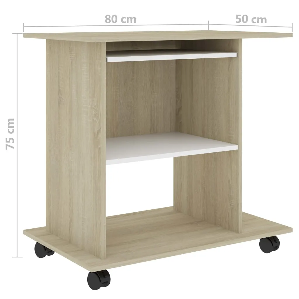 vidaXL Computer Desk White and Sonoma Oak 80x50x75 cm Engineered Wood