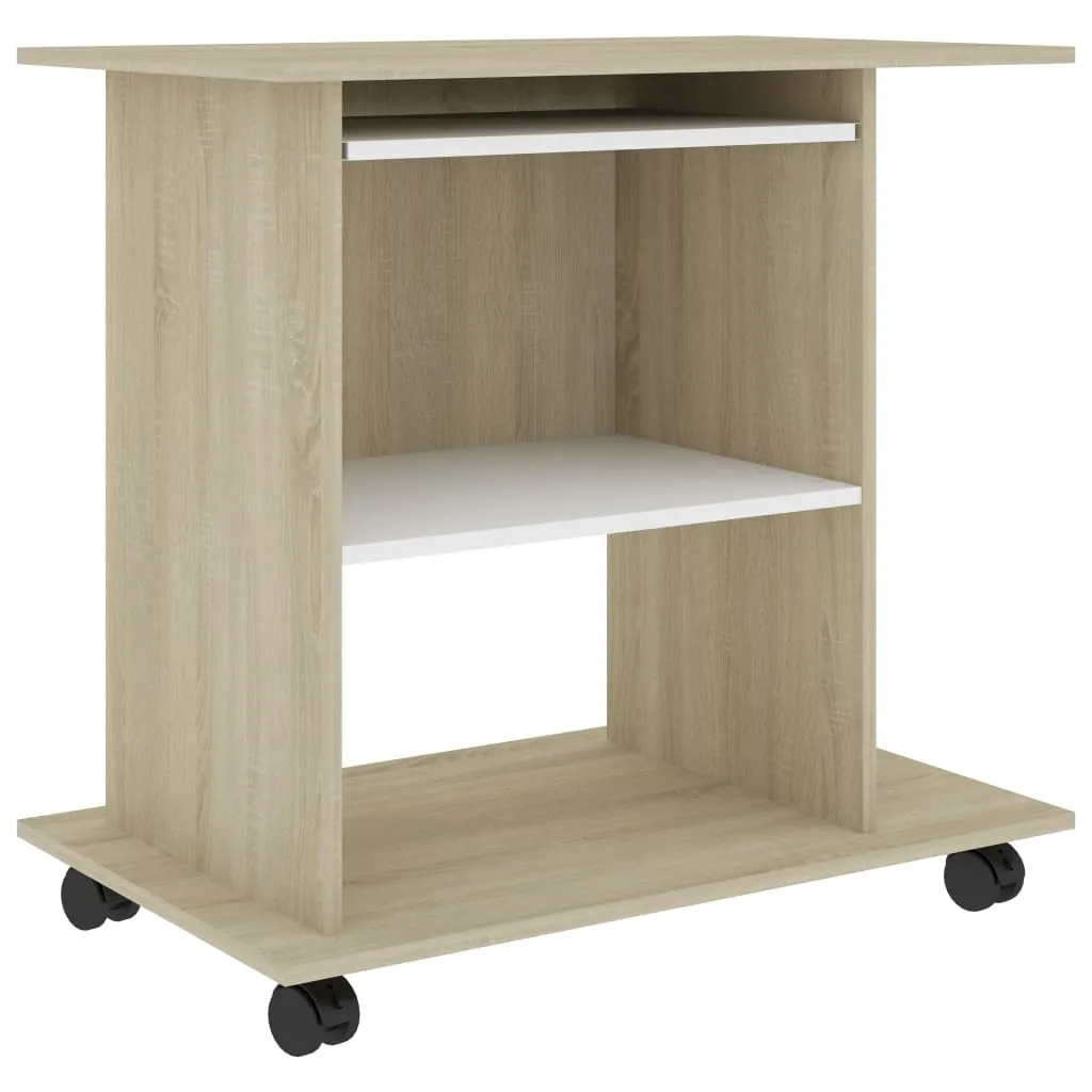 vidaXL Computer Desk White and Sonoma Oak 80x50x75 cm Engineered Wood