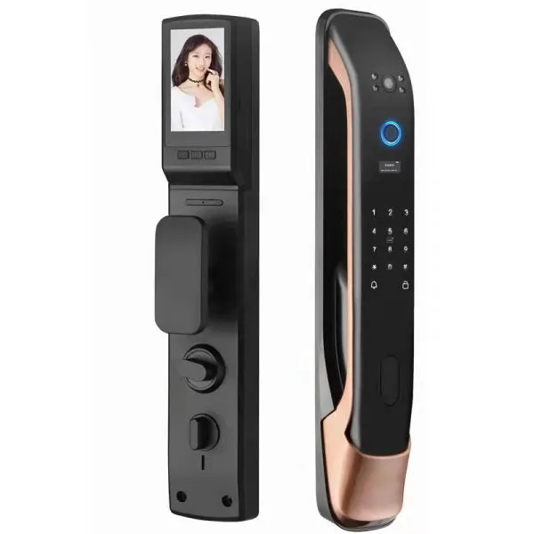 VILA Smart Lock Q7-3 AC ,With WiFi, Display screen,Keypad Digital,Biometric Fingerprint,IC Card,Mechanical key, Unlock for Apartment Hotel Home Use. COLOR: (BLACK   Copper)