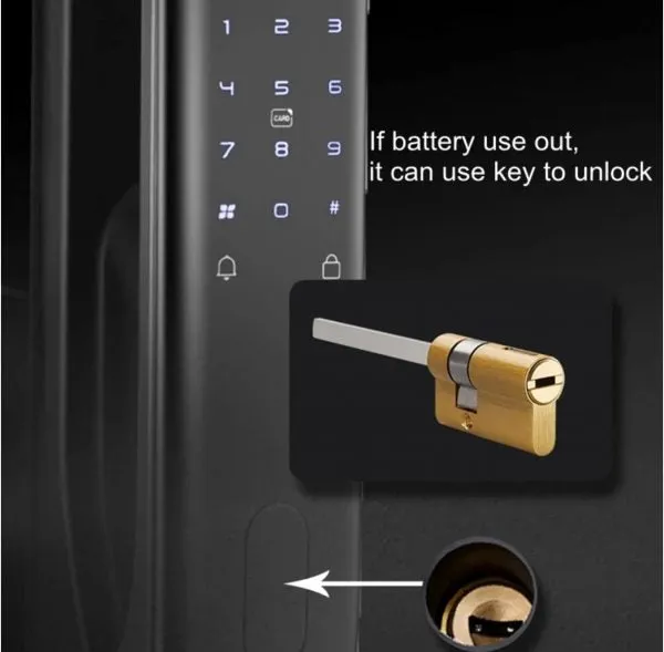 VILA Smart Lock Q7-3 AC ,With WiFi, Display screen,Keypad Digital,Biometric Fingerprint,IC Card,Mechanical key, Unlock for Apartment Hotel Home Use. COLOR: (BLACK   Copper)