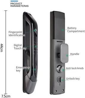 VILA Smart Lock Q7-3 AC ,With WiFi, Display screen,Keypad Digital,Biometric Fingerprint,IC Card,Mechanical key, Unlock for Apartment Hotel Home Use. COLOR: (BLACK   Copper)