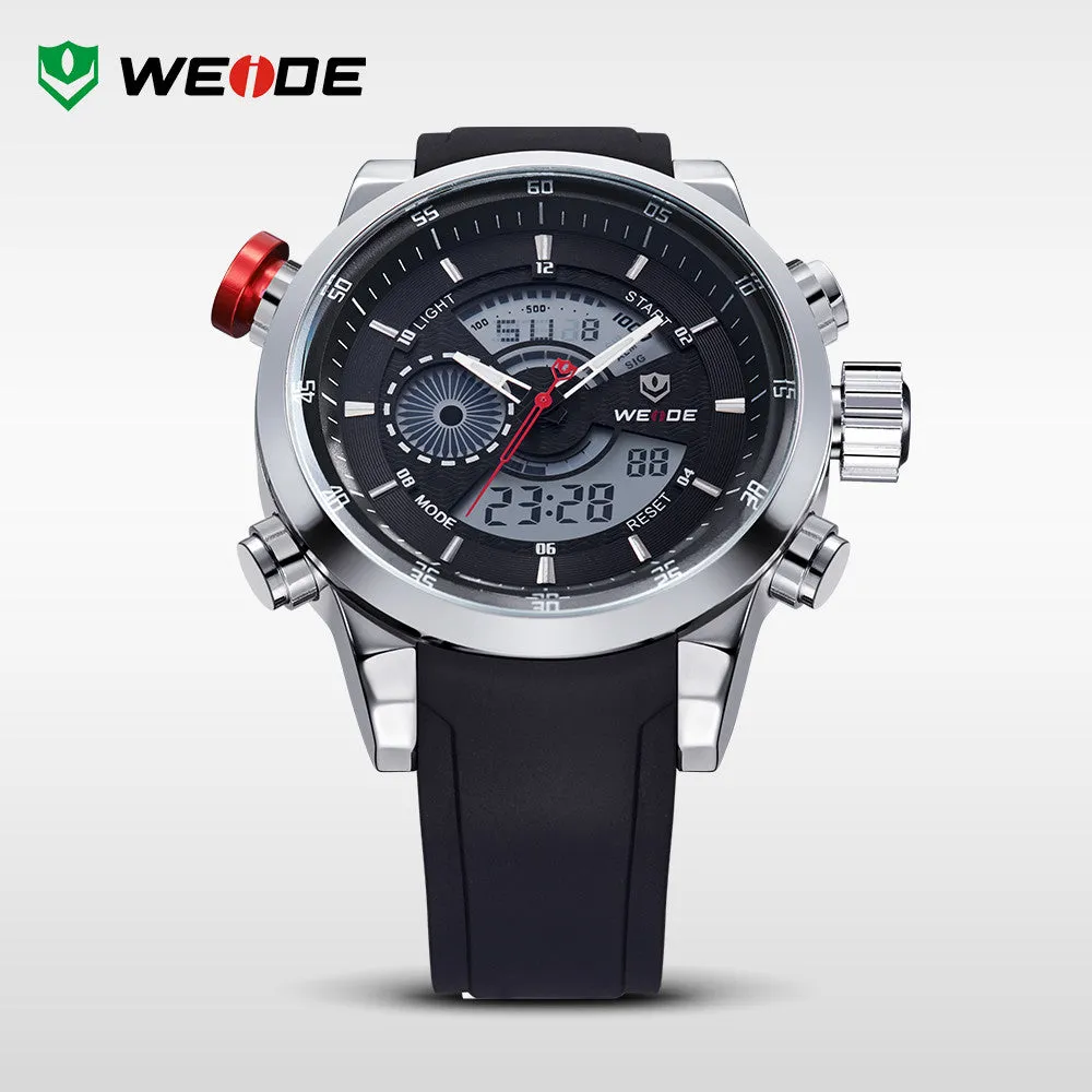 WEIDE Sports Multifunctional Watches Men Original Japan Quartz LCD Digital Movement Dual Time Zones Display High Quality PU Band