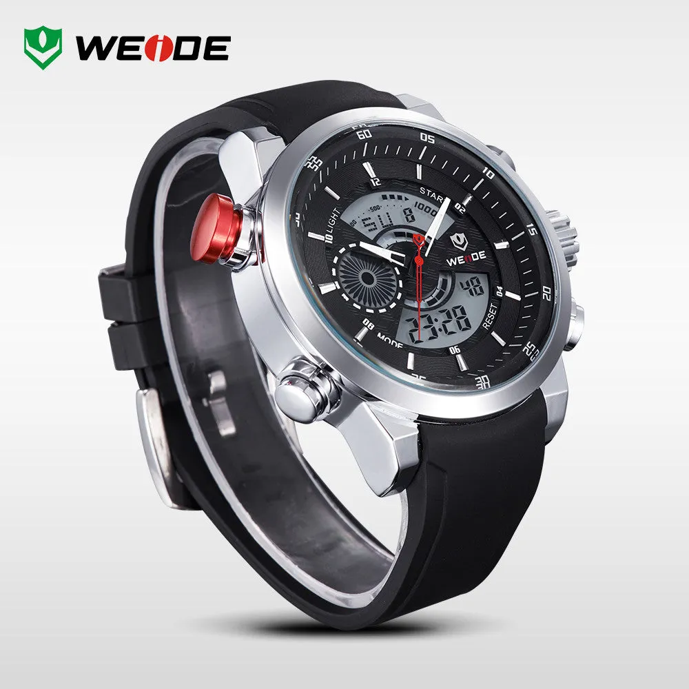 WEIDE Sports Multifunctional Watches Men Original Japan Quartz LCD Digital Movement Dual Time Zones Display High Quality PU Band