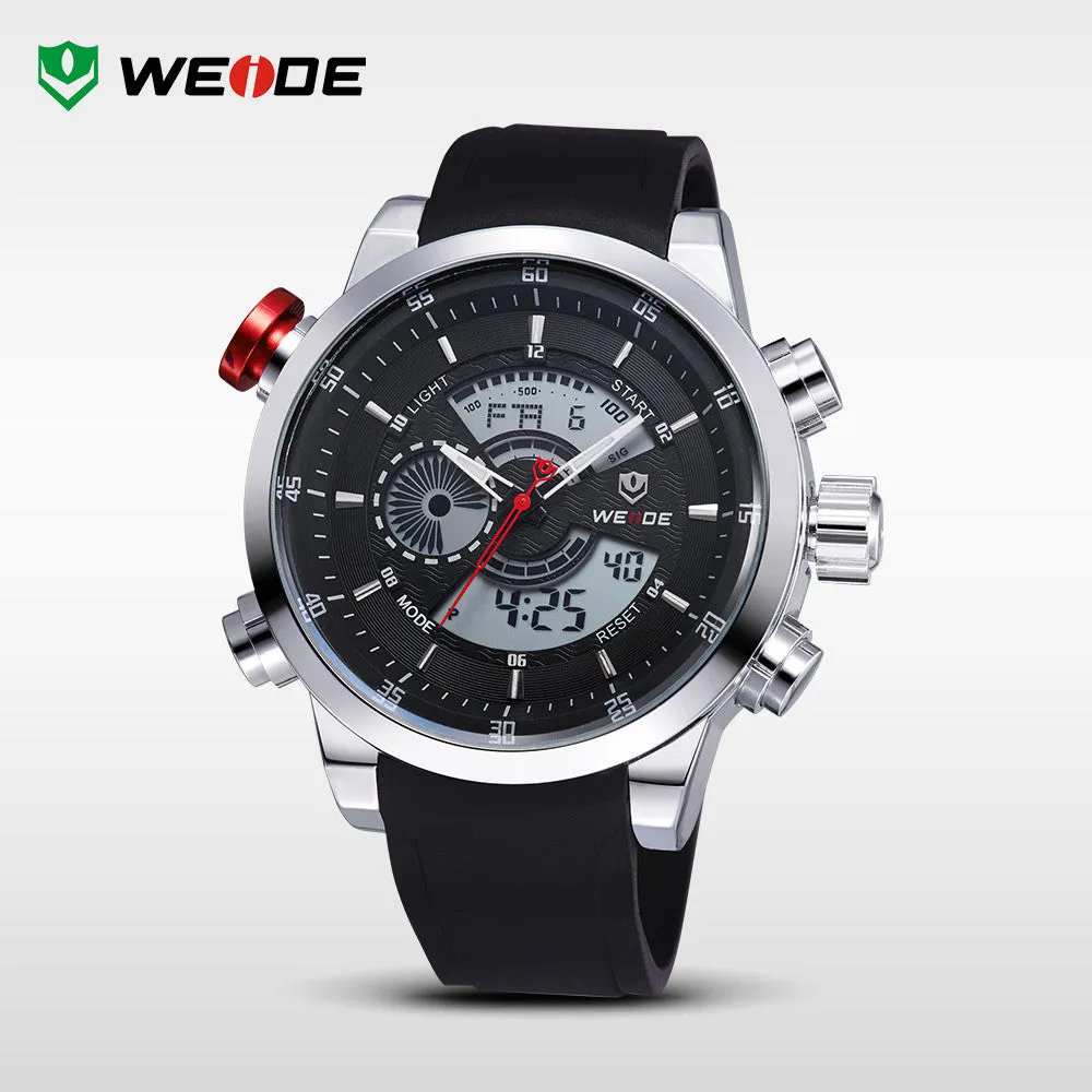 WEIDE Sports Multifunctional Watches Men Original Japan Quartz LCD Digital Movement Dual Time Zones Display High Quality PU Band