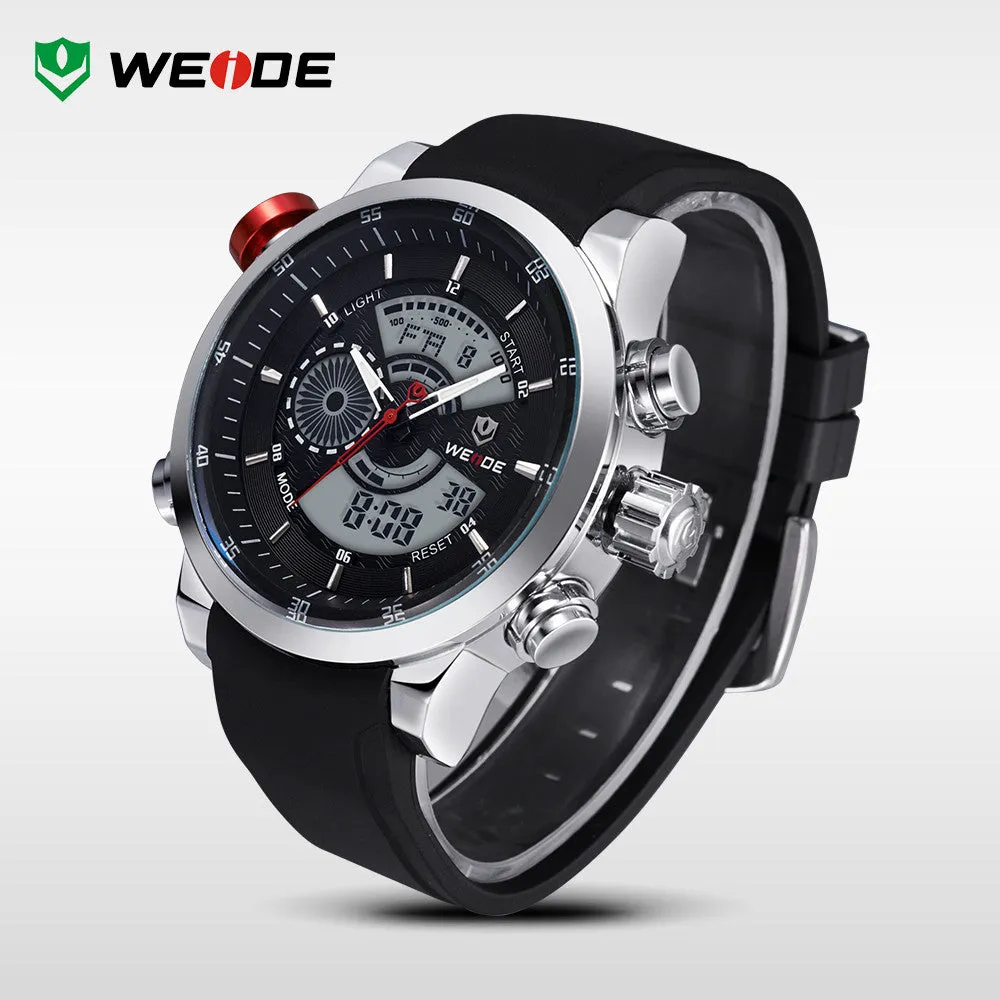 WEIDE Sports Multifunctional Watches Men Original Japan Quartz LCD Digital Movement Dual Time Zones Display High Quality PU Band